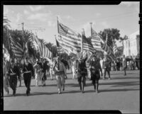 Flag bearers marching in the Armistice Day parade, Santa Monica, 1938