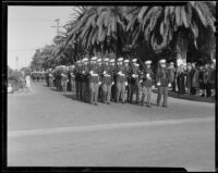 Marine drill team in the Armistice Day parade, Santa Monica, 1938