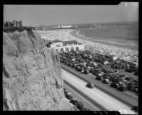 Bird's-eye view of Santa Monica Beach from Palisades Park, Santa Monica, 1934-1945