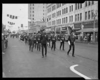 Drill team marching in the Canadian Legion parade, Santa Monica, 1937