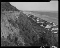Bird's-eye view facing southeast towards Palisades Park and Santa Monica Beach, 1946