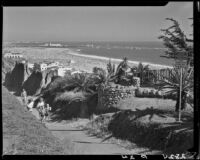 Family walking up the Idaho path from the beach to Palisades Park, Santa Monica, 1946