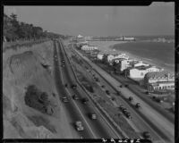View from Palisades Park toward the California Incline and Santa Monica Beach, 1938-1950