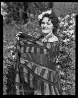 Woman dressed in a silk shawl on Pioneer Day at Ocean Park, Santa Monica, 1938
