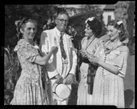 Three women and O. H. Hewlett on Utah State Pioneer Day, Ocean Park, Santa Monica, 1938