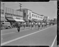 Shriners drum corps in the California-Nevada Department, Grand Army of the Republic parade, Santa Monica, 1938