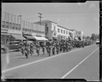 Bugle corps marching in the California-Nevada Department, Grand Army of the Republic parade, Santa Monica, 1938