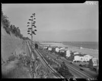 View from Palisades Park toward the California Incline, PCH and Santa Monica Beach, 1939 or 1950