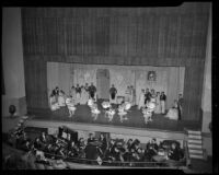 Karlsberg castle scene in "The Student Prince" with ballet dancers performing, at Barnum Hall, Santa Monica, 1952
