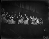 Performance of "The Student Prince" with the cast singing on stage, Barnum Hall, Santa Monica, 1952