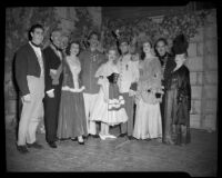 Nine actors in costume for "The Student Prince" at Barnum Hall, Santa Monica, 1952