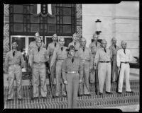 California State Guardsmen on the steps of City Hall, Santa Monica, 1941