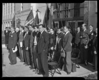 Mayor Claude C. Crawford and participants in an Army draft ceremony, Santa Monica, 1940