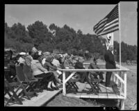 Governor Earl Warren speaking at the Will Rogers State Park dedication ceremony, Los Angeles, 1944