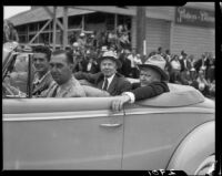 Walter E. Scott and Albert Johnson in the Will Rogers Memorial Celebration parade, Santa Monica, 1940