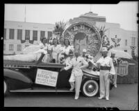 Santa Monica Elks Lodge No. 906 float entry and participants, Will Rogers Memorial Celebration parade, Santa Monica, 1940