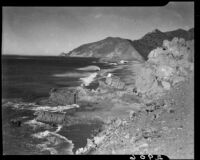 Waves on the rocks at Malibu Beach, 1939