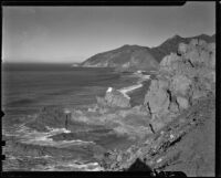 Waves on the rocks at Malibu Beach, 1939
