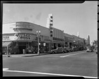 Commercial street with Sontag drug store on the corner, Santa Monica, 1938