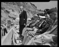 Geoffrey Morgan speaking at Will Rogers State Park dedication, Santa Monica, 1942