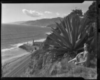Carolyn Bartlett on Pacific Palisades cliff above Will Rogers Beach, Los Angeles, 1946