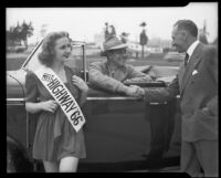Donald L. Jackson, Mayor Claude C. Crawford and starlet Linda Ware, Santa Monica, 1940