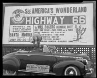 Starlet Linda Ware promoting the Will Rogers "66" Highway Convention, Santa Monica, 1940
