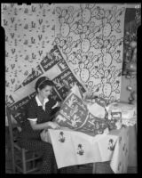 Mrs. Lee Miller displaying handicrafts, Palm Springs, 1931