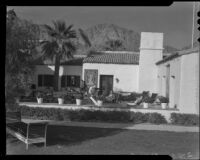 Guests enjoy the patio at La Quinta Hotel , Indio, circa 1940