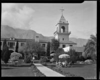 Entrance and tower of El Mirador Hotel, Palm Springs, 1941