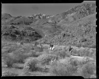 Horseback riders and a wagon in a desert landscape, Palm Springs vicinity, 1942