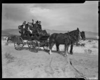 Tourists in a carriage driven by a cowboy during a Desert Riders breakfast excursion, Palm Springs vicinity, 1936