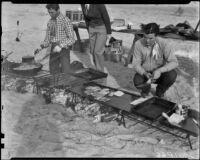 Cowboys preparing breakfast for The Breakfast Riders, Palm Springs vicinity, 1936