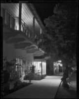Spanish building on a commercial street, Palm Springs, circa 1936-1937