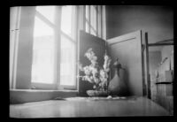 Still life set-up with flowers, perhaps for an art class at Santa Monica High School, Santa Monica, 1937-1939