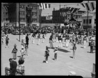 Drum majors and majorettes. at the Annual Ocean Park Children's Floral Parade, Santa Monica, 1936
