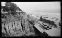 View of the Jonathan Club and beach from Palisades Park, Santa Monica, 1950-1965