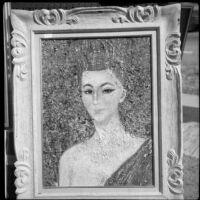 Painting of a woman at a Santa Monica Art Association exhibition, Santa Monica, 1962