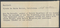 Typewritten caption describing a photograph featuring Mrs. William (Inez) Schrodt and Flora Wright, Santa Monica, 1931