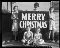 Girls sending Merry Christmas greetings at the Children's Home Society, Los Angeles, 1935-1960