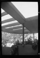 Moderne-style trellis-type awning at an entrance to Santa Monica High School, Santa Monica, 1937-1939