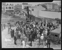 Bird's-eye view of crowd at ground breaking for Hollywood post office, Hollywood, 1935