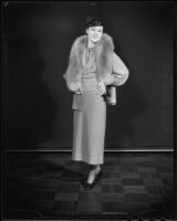 Model Iris Ashton in afternoon suit, Times Fashion Show, Los Angeles, 1936