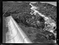 Los Angeles aqueduct, damaged section of channel, Inyo County, [1924-1931?]
