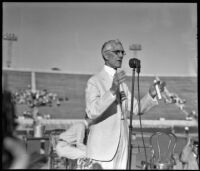 Physician and pension advocate Francis Townsend speaking at the Rose Bowl, Pasadena, 1936