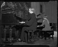 Pianists Mildred Titcomb Rains and Madelaine Forthmann in recital, Biltmore Hotel ballroom, Los Angeles, 1936
