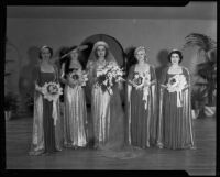 Women dressed as bridal party, Times Fashion Show, Los Angeles, 1936