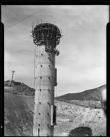 Top of the inlet-outlet tower at the Bouquet Canyon Reservoir, 1934