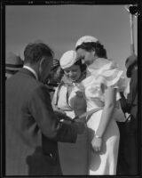 Ribbon cutting at bridge opening ceremony, Costa Mesa, 1934