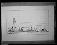 Proposed City Hall building for Huntington Park, architectural drawing, [1933?]